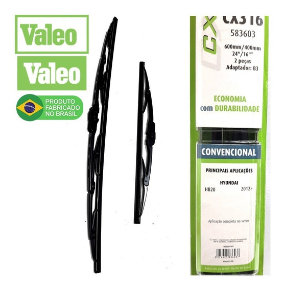 PALHETAS DIANTEIRAS VALEO 583603   24' 16' POLEGADAS  FIAT FIORINO  IDEA  HYUNDAI HB20  RENAULT FLUENCE -VALEO-  CX316