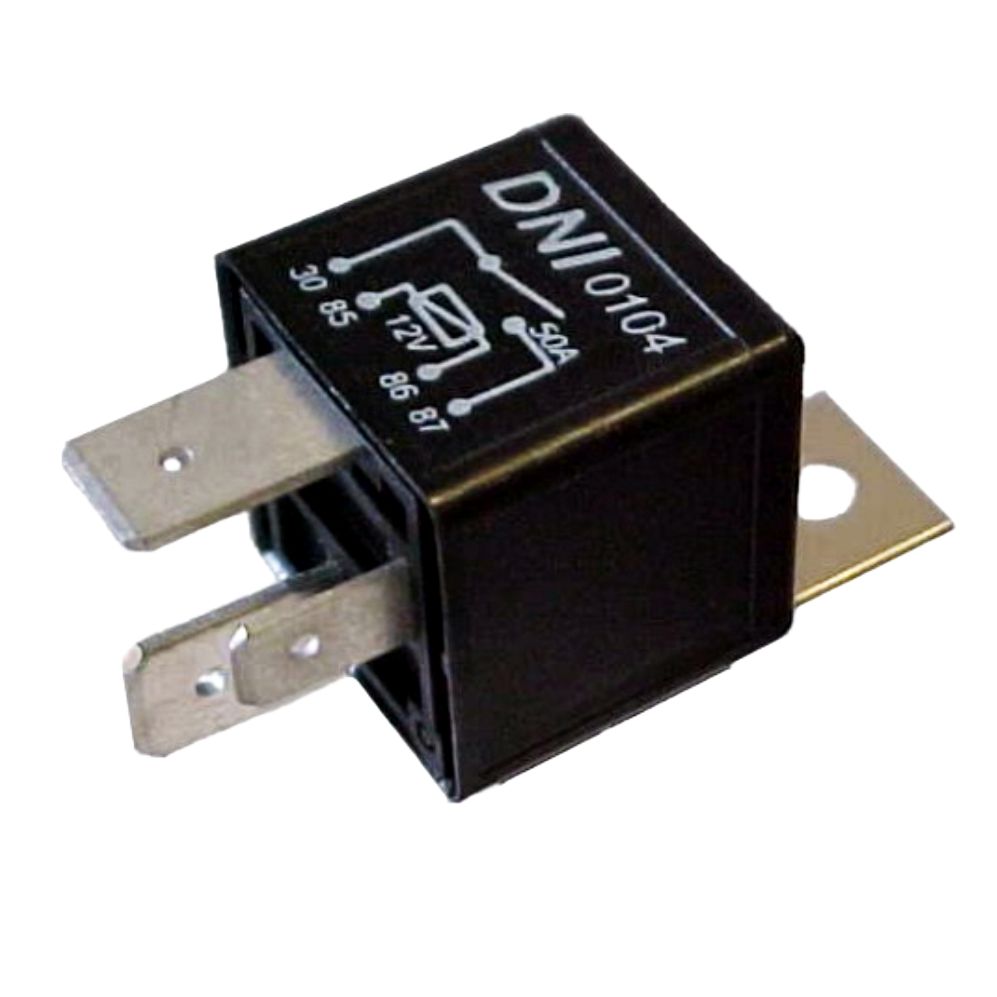 RELÉ AUXILIAR UNIVERSAL, USO GERAL 4 TERMINAIS, COM SUPORTE, 50A, 2 TERMINAIS LARGOS - DNI0104 DNI