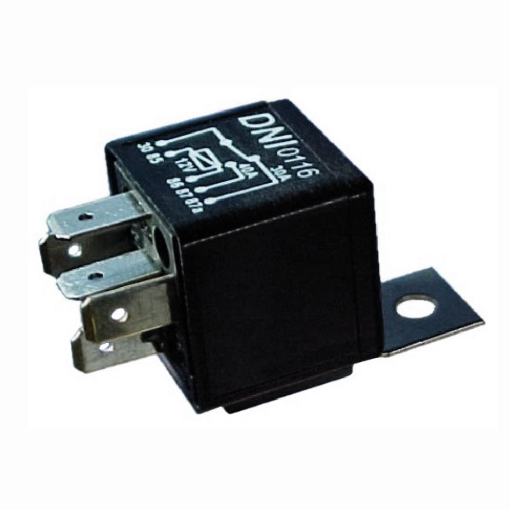 RELÉ AUXILIAR 5 TERMINAIS COM SUPORTE 40 / 30 AMPERES 12V - DNI0116  