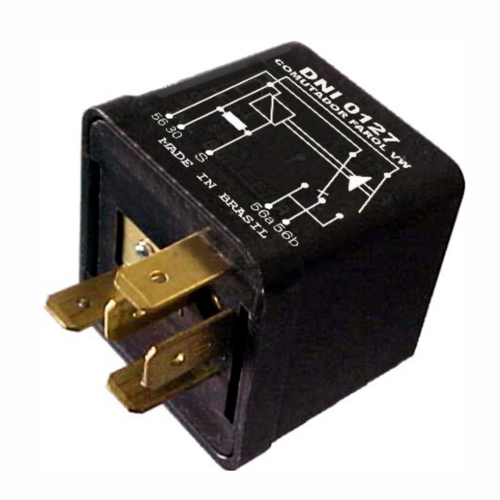 RELÉ COMUTADOR DE FAROL ALTO/BAIXO 12V 5 TERMINAIS, COM GRAMPO DE FIXAÇÃO VOLKSWAGEN - DNI0127 DNI