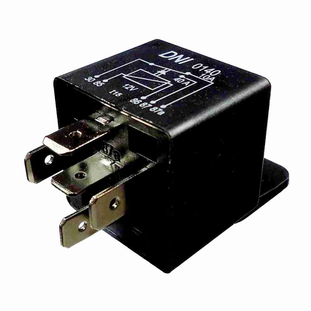 RELÉ AUXILIAR UNIVERSAL 5 TERMEMINAL COM SUPUPORTE, 12V 40 E 10 AMPERES, REVERSOR - DNI0140 DNI