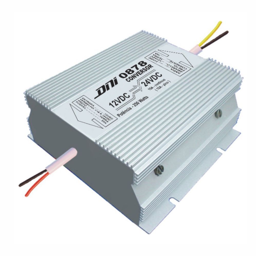 ELEVADOR DE TENSÃO 12 VDC PARA 24 VDC 250 WATTS 10 A CONTÍNUO 15 AMPERES DE PICO CAIXA METÁLICA - DNI0878 DNI