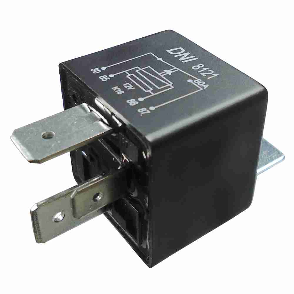 RELÉ AUXILIAR UNIVERSAL 4 TERMINAIS, SEM SUPORTE COM RESISTOR, 80 AMPERES SELADO E COM 2 TERMINAIS TIPO LARGO - DNI8121 DNI