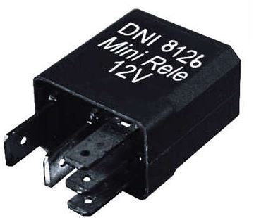 MINI RELE AUXILIAR 12V 5 TERMINAIS, SEM SUPORTE, 30/20 AMPERES REVERSOR, CIRCUITO COM DIODO - DNI 8126