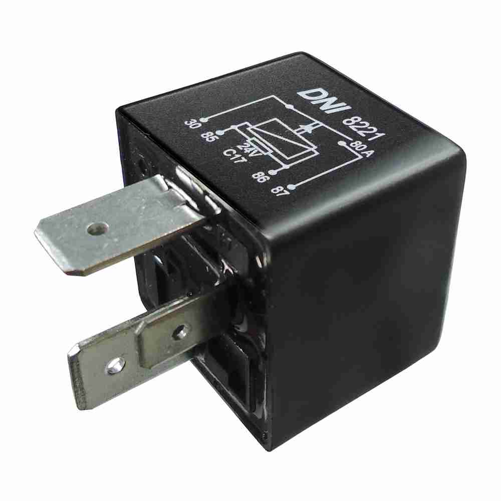 RELÉ AUXILIAR UNIVERSAL 24V 4 TERMINAIS, SEM SUPORTE COM RESISTOR, 80 AMPERES, SELADO E COM 2 TERMINAIS TIPO LARGO - DNI8221 DNI