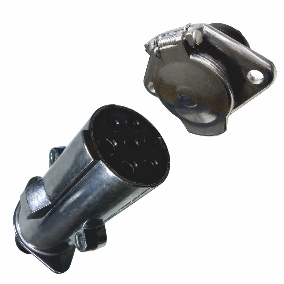 TOMADA ELÉTRICA PARA ENGATE REDONDA 12/24V 7 POLOS COMPLETA - ALUMÍNIO - DNI8324 DNI