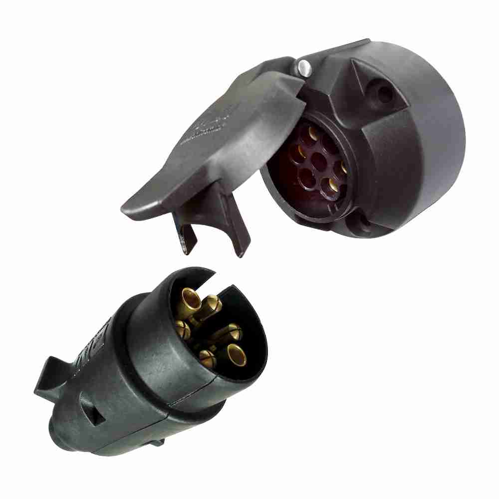 TOMADA ELÉTRICA PARA ENGATE REDONDA 12 E 24V 6 POLOS COMPLETA - NYLON - DNI8372  DNI