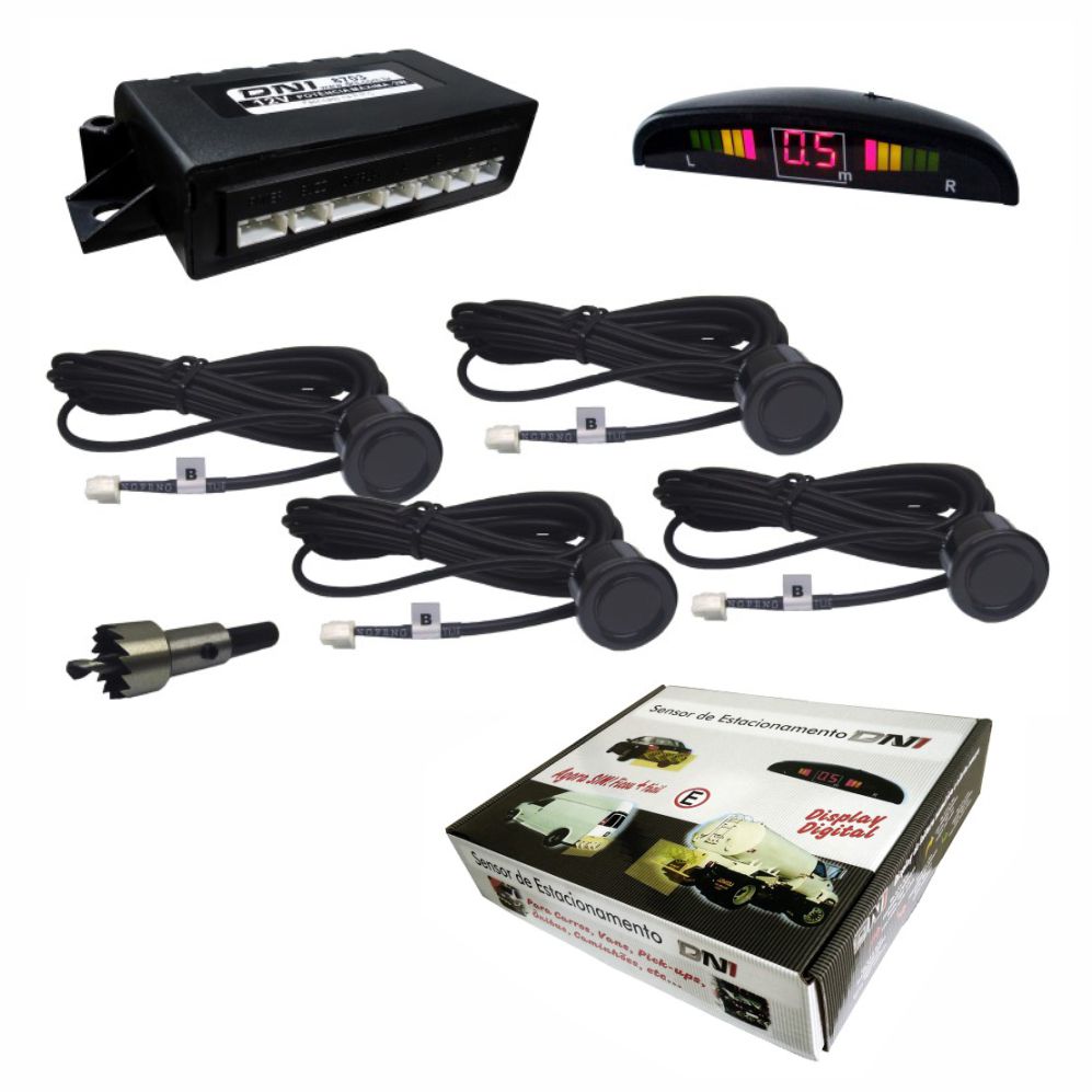 SENSOR DE DISTÂNCIA DISPLAY DIGITAL, AVISO SONORO 12V 4 SENSORES - DNI8703 DNI
