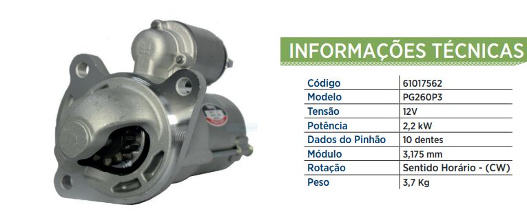 MOTOR DE PARTIDA 10 DENTES 12V VOLKSWAGEN DELIVERY - 61017562 DELCO REMY