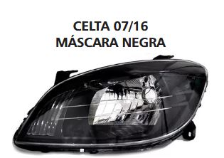 FAROL PRINCIPAL MASCARA NEGRA LADO DIREITO GM CELTA 2007 A 2016 - FORT938MN FORTLUZ