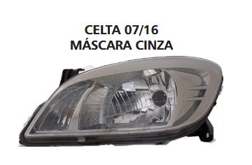 FAROL PRINCIPAL MASCARA CINZA LADO ESQUERDO GM CELTA 2007 A 2016 - FORT939MC FORTLUZ