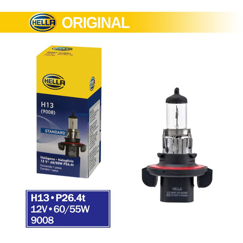 LAMPADA FAROL H13  60 55W  12V. -HELLA -  HL H13