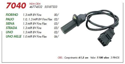 SENSOR DE ROTACAO (PMS-CKP) FIAT MOTOR FIRE PALIO UNO - 7040 MTE