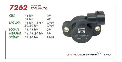 SENSOR POSICAO BORBOLETA VOLKSWAGEN GOL, PARATI - MTE7262