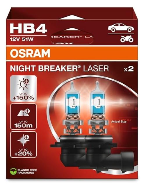 LAMPADA OSRAM HB4 12V 55W NIGHTBREAKER +150% LUZ 3900K L DUO 9006NL - OSRHB4 12V.