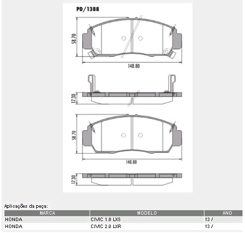 PASTILHA FREIO CIVIC 1.6 1.8 13-16 HONDA