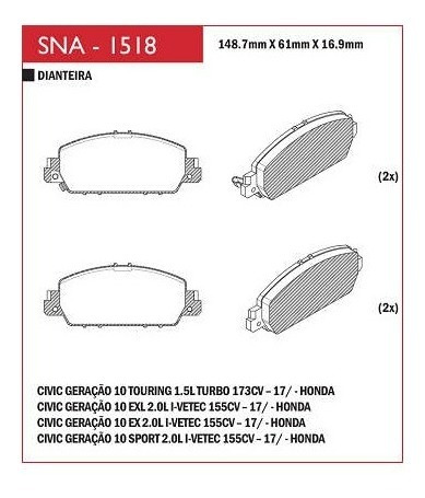 PASTILHA FREIO DIANT CIVIC 17> HONDA