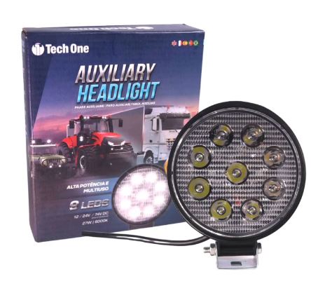 FAROL AUXILIAR DE LED 12/24V 6000K 9 LEDS REDONDO - TECH1841 TECHONE