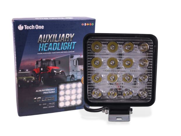FAROL AUXILIAR DE LED 12/24V 6000K 16 LEDS QUADRADO - TECH1838 TECHONE