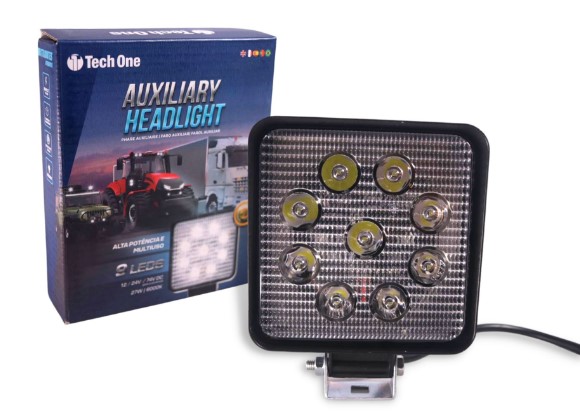 FAROL AUXILIAR LED BIVOLT 6000K 27W 9 LEDS QUADRADO  - TECH1842 TECHONE