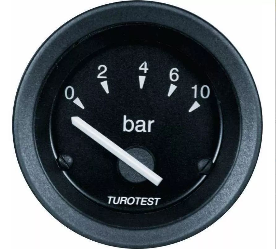 RELOGIO DE PRESSAO OLEO ELETRICO 0-10 BAR 24V 52MM - 300602 TUROTEST