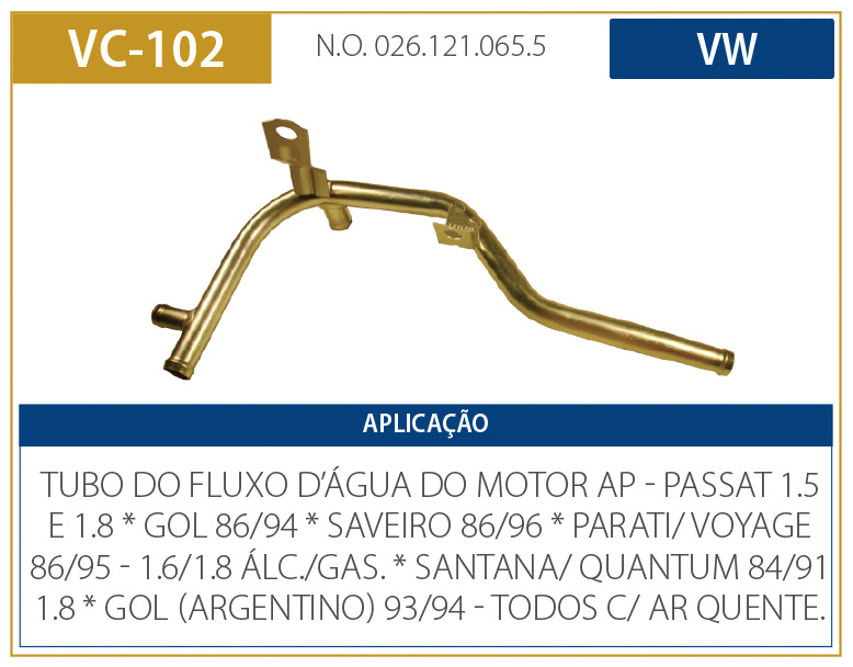 TUBO DAGUA GOL AP 1.6 1.8 86-94 VW