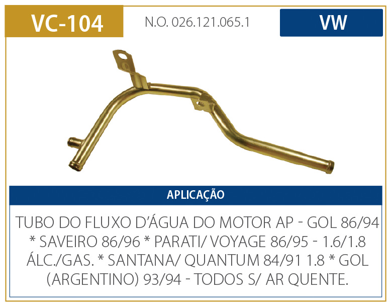 TUBO FLUXO DAGUA GOL AP 87> S/AR VW