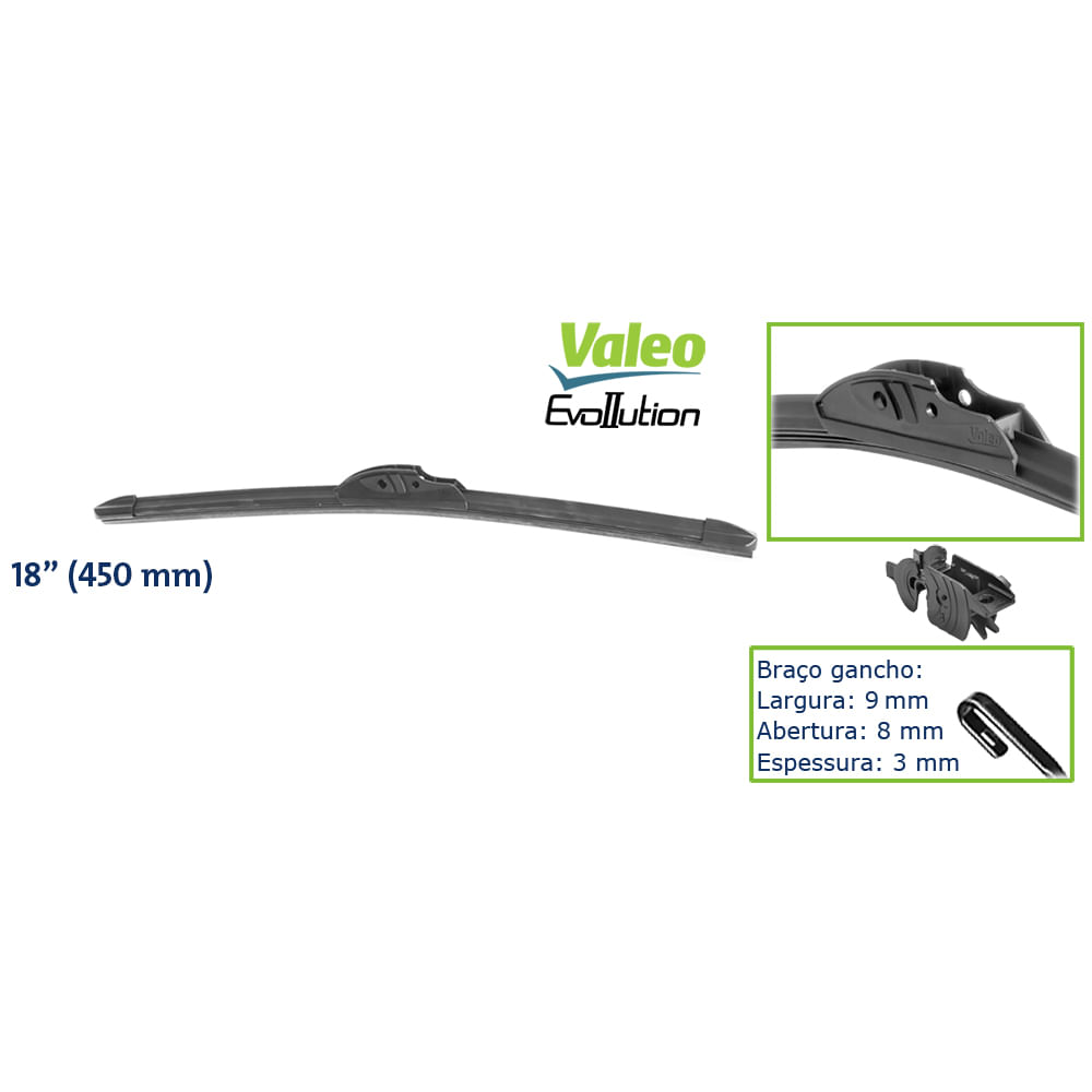 PALHETA DIANTEIRA EVOLLUTION VALEO 578402 18 POLEGADAS   GM ASTRA AGILE FORD FIESTA ECOSPORT VERONA  FIAT PALIO UNO STRADA-VALEO- VF18