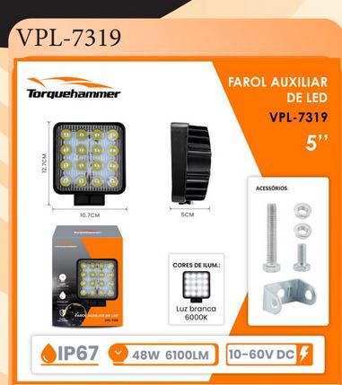 FAROL AUXILIAR LED QUADRADO 16 LEDS 5 - VPL7319