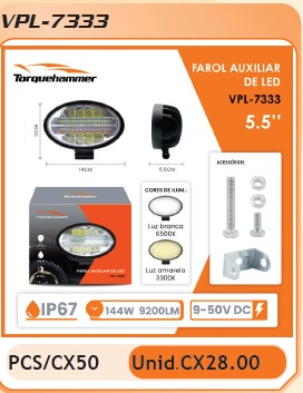 FAROL AUXILIAR OVAL LED 6000K 12V 8 LEDS  - VPL7333 TORQUEHAMMER