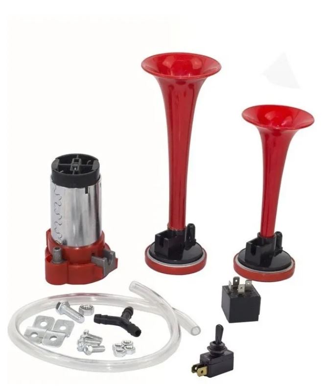 BUZINA 02 CORNETAS ELETROPNEUMATICA 12V.  VERMELHA. - VTO042