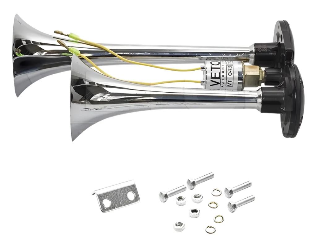 BUZINA 02 CORNETAS CROMADA 12V. - VTO043