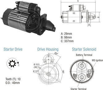 MOTOR DE PARTIDA JF 12V 10 DENTES MERCEDES-BENZ SERIES - ZM 80.102.03