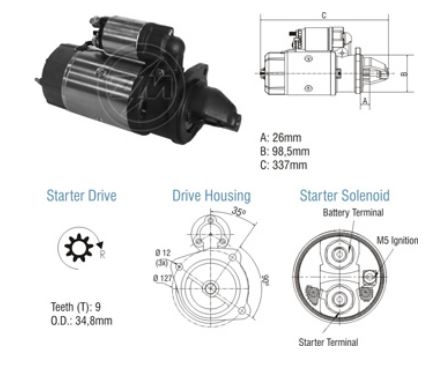 MOTOR PARTIDA BOSCH JF 12V 9 DENTES VOLKSWAGEN CAMINHÃO MWM - ZM8010204