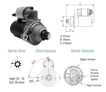 MOTOR PARTIDA 12V 10 DENTES VOLKSWAGEN GOL, PARATI - ZM8012501
