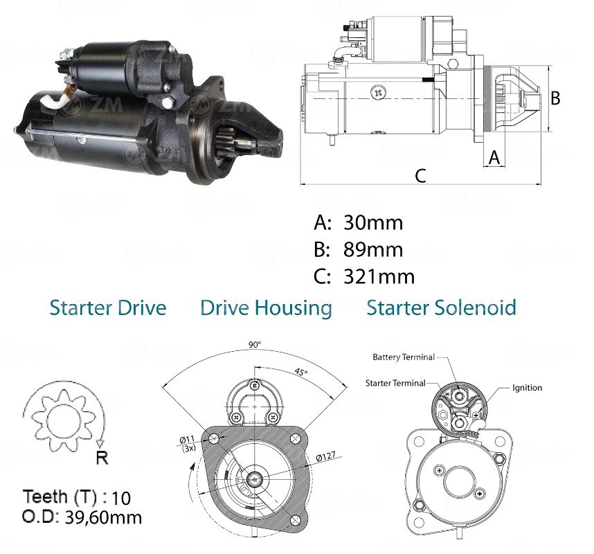 MOTOR DE PARTIDA ISKRA 12V 10 DENTES MASSEY FERGUSSON TRATOR - ZM8082504