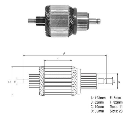 INDUZIDO MOTOR PARTIDA BOSCH 12V 11 DENTES GM FIAT VOLKSWAGEN GOL PALIO VECTRA - ZM8357107 ZM