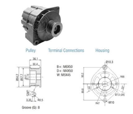 ALTERNADOR 12V 65 AMPERES SEM POLIA FORD CARGO - ZM9010109