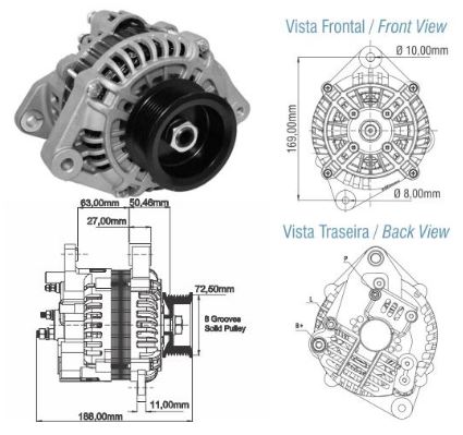ALTERNADOR MITSUBISHI 24V 60 A 80 AMPERES VOLVO VM 24, VM 310 - ZM9030001 ZM