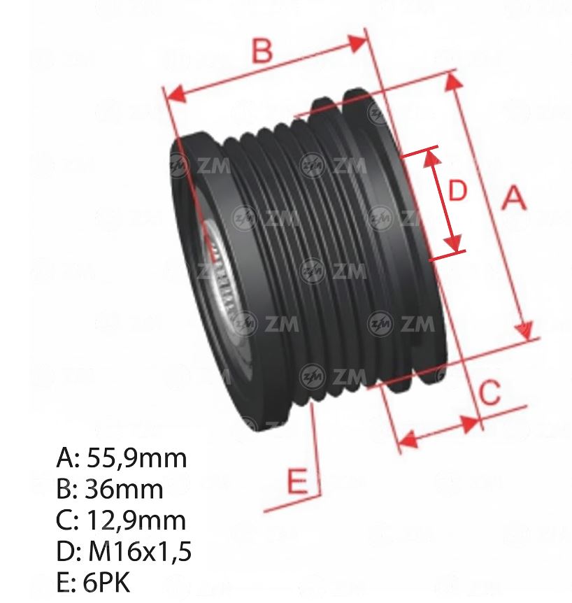 POLIA ALTERNADOR 6PK VOLKSWAGEN JETTA, GOLF - ZM9600012