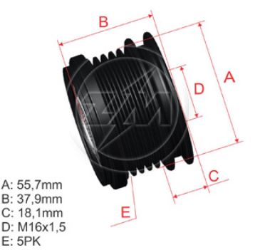 POLIA ALTERNADOR RODA LIVRE 5 PK VW GOLF  POLO  JETTA  AUDI A3 Q3  - ZM9600014