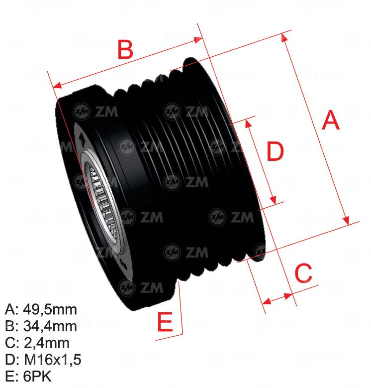POLIA RODA LIVRE 6PK FIAT ARGO, CRONOS, TORO - 9600111 ZM